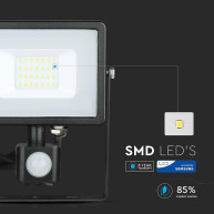 ΠΡΟΒΟΛΕΑΣ ΚΙΝΗΣΗΣ VTAC LED PANEL SENSOR 20W - 6000K - BLACK - IP65