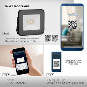 ΠΡΟΒΟΛΕΑΣ VTAC SAMSUNG CHIP LED SMD CCT RGB 20W - BLUETOOTH - BLACK - IP65
