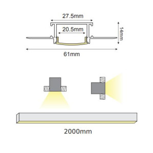 ΠΡΟΦΙΛ ΑΛΟΥΜΙΝΙΟΥ ΓΥΨΟΣΑΝΙΔΑΣ ΤΑΙΝΩΝ LED LOND TRIMLESS 2m