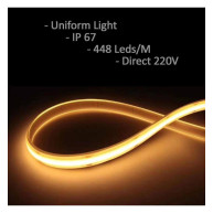 ΤΑΙΝΙΑ LED BRIDGELUX CHIP COB 14W/m - 4000K - 220V - 448LED/m - 180° - DIM - IP67