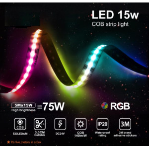 ΤΑΙΝΙΑ LED BRIDGELUX CHIP COB 15W/m - RGB - 24V - 630LED/m - IP20