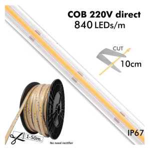 ΤΑΙΝΙΑ LED BRIDGELUX CHIP COB 16W/m - 4000K - 220V - 560LED/m - DIM - IP67