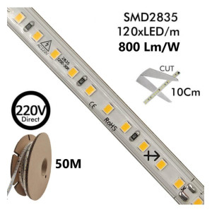 ΤΑΙΝΙΑ LED BRIDGELUX CHIP SMD 8W/m - 2700K - 220V-240V AC - 120LED/m - DIM - IP67